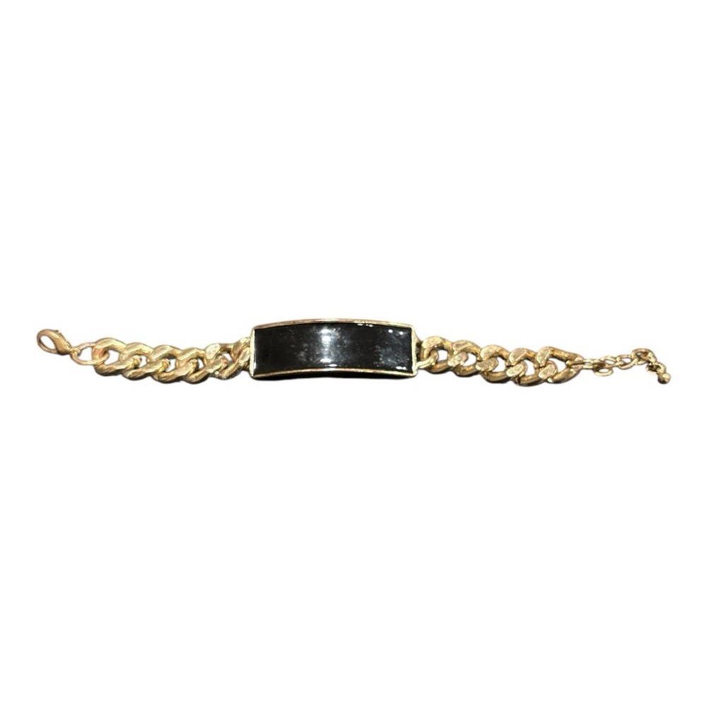 Gold tone black plate thick chain bracelet. Measures 8”. Unisex JB1